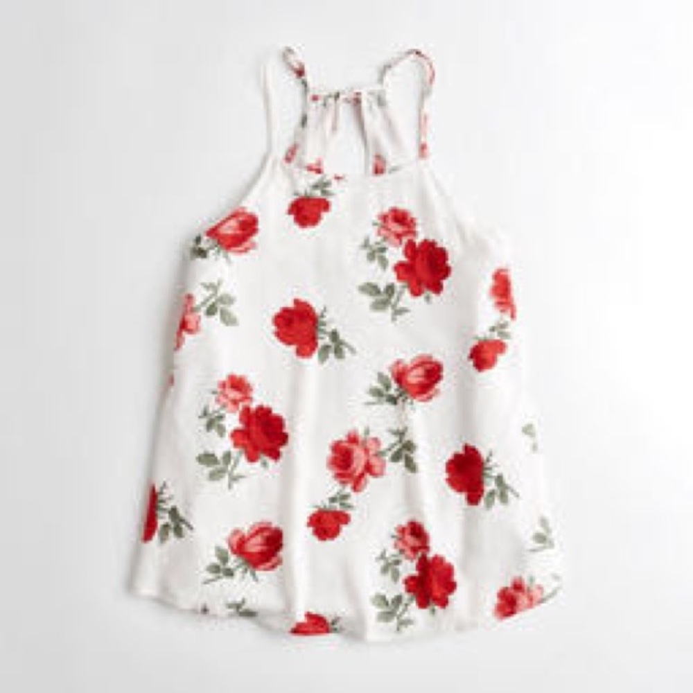 ROSE PRINTED KEY HOLE HALTER TOP